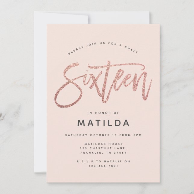 Carte parties scintillant rose en or girly photo douce 1 (Devant)