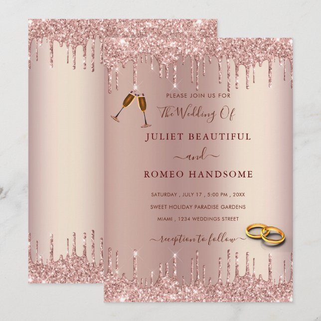 Carte Parties scintillant rose Gold Blush (Devant / Derrière)