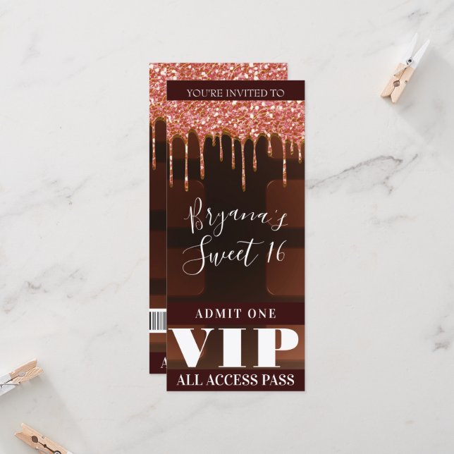 Carte Parties scintillant rose goutte chocolat Barre de  (Devant/Arrière en situation)