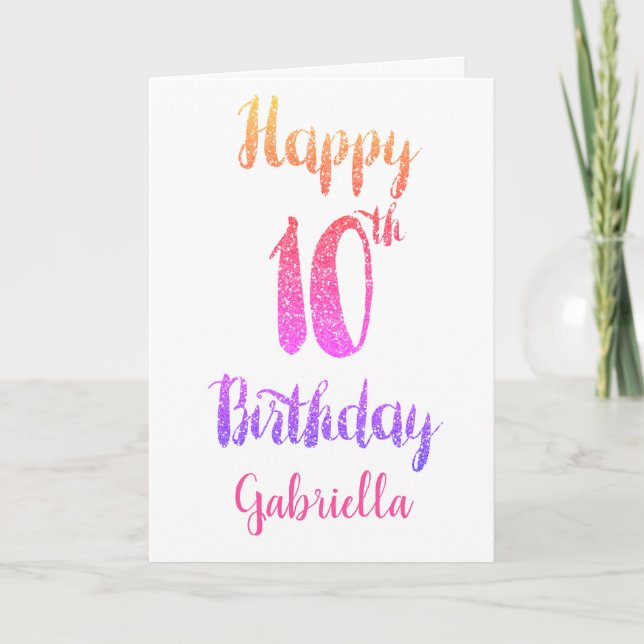 Carte Parties scintillant rose violet 10e anniversaire C (Devant)
