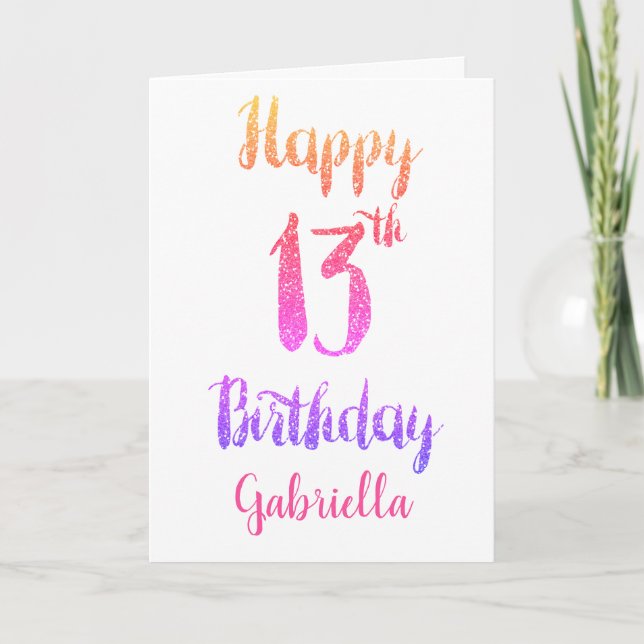 Carte Parties scintillant rose violet Joyeux 13e anniver (Devant)