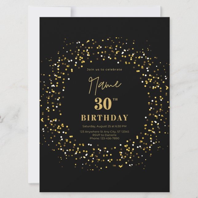 Carte Parties scintillant sobre et moderne noir 30e anni (Devant)