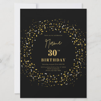 Carte Parties scintillant sobre et moderne noir 30e anni