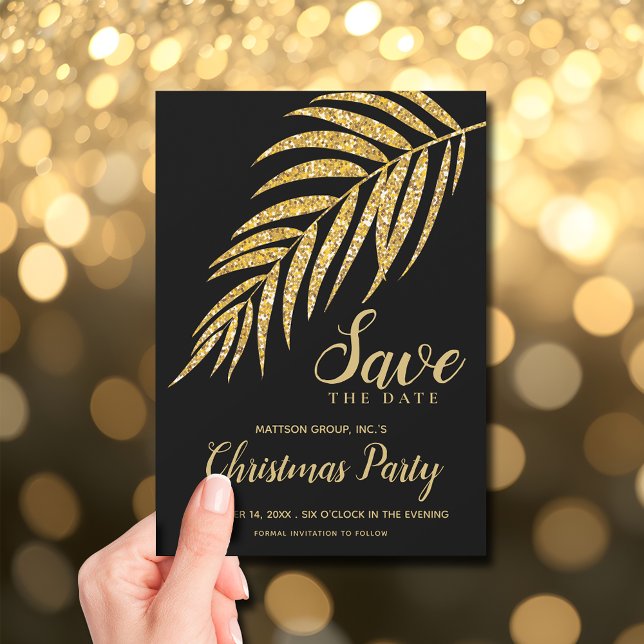 Carte Parties scintillant Tropical Gold Palm Christmas E (Tropical Gold Glitter Palm Christmas Save the Date Cards)