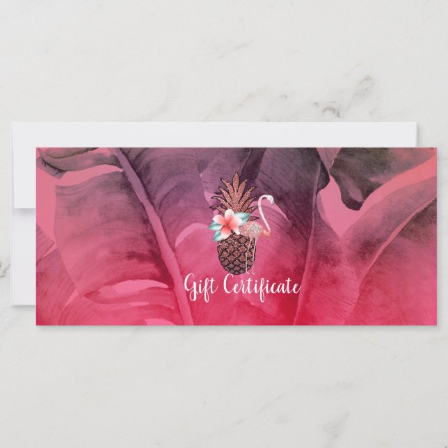Carte Parties scintillant tropicale rose Certificat cade (Devant)