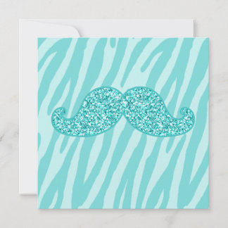 Carte Parties scintillant TURQUOISE FILLE MUSTACHE ZEBRA