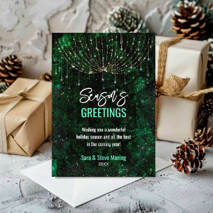 Carte Parties scintillant verte chic lumières de Noël no