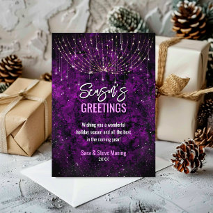 Carte Parties scintillant violet chic lumières de Noël n