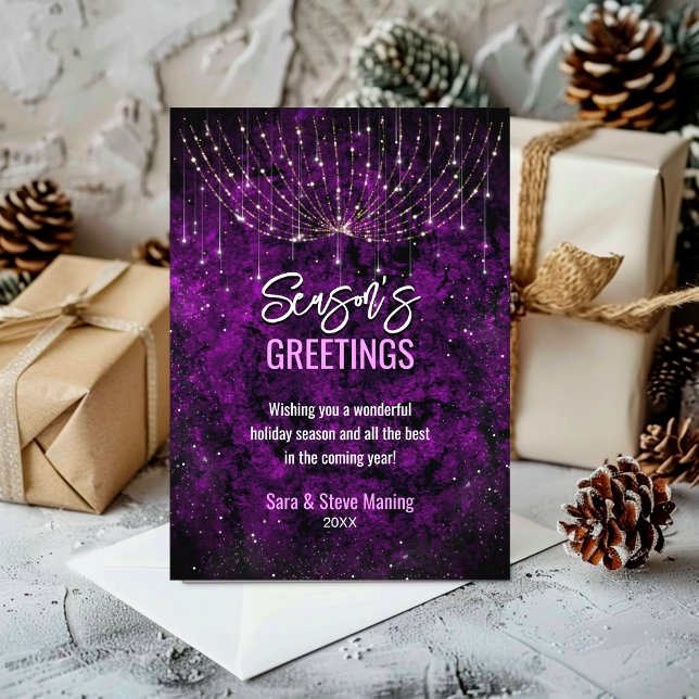 Carte Parties scintillant violet chic lumières de Noël n (Créateur téléchargé)
