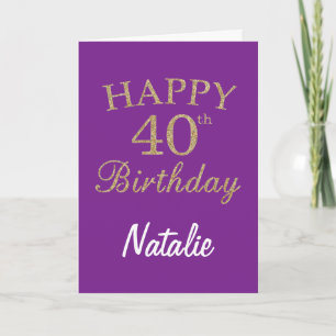 Carte Parties scintillant violet et or 40e Anniversaire 