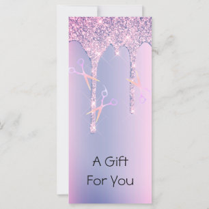 Carte Parties scintillant violet gouttes cheveux ciseaux