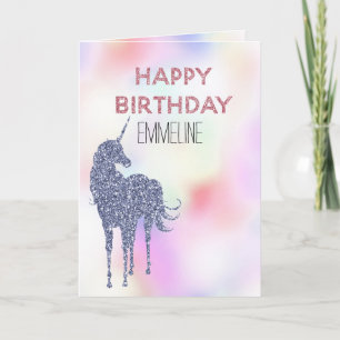 Carte Parties scintillant violette Unicorn rose Annivers