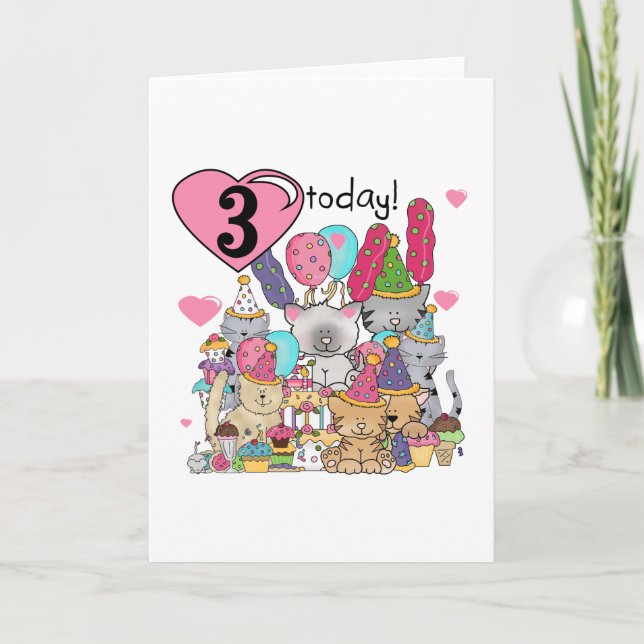 Carte Party Kittens 3e anniversaire Tshirts et cadeaux (Devant)
