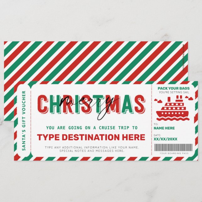 Carte Passe-croisière Noël Billet cadeau de Noël (Devant / Derrière)