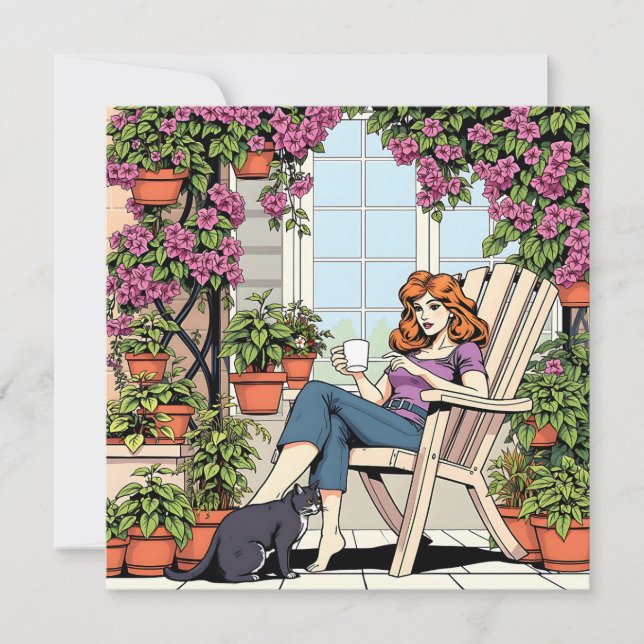 Carte Passer du temps avec mon chat, café et Plantes (Devant)