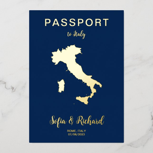 Carte Passport Mariage Destination Gold Foil Itali (Recto)