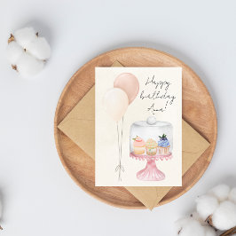 Carte Pastel Aquarelle Anniversaire avec Cupcakes