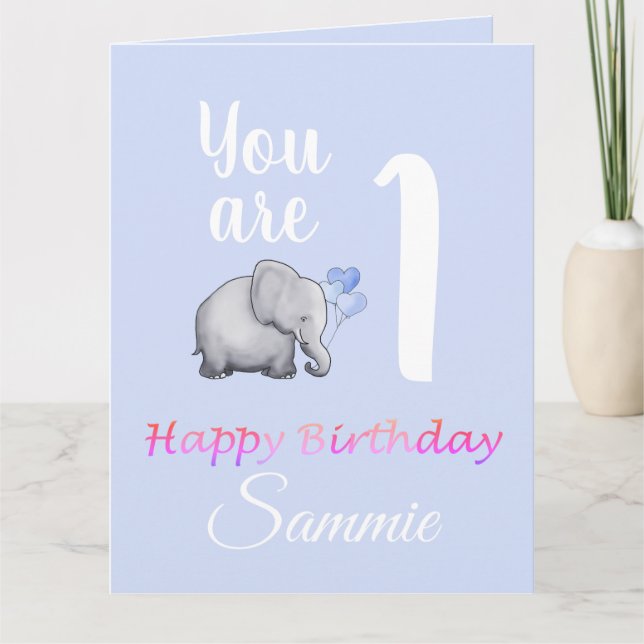Carte Pastel Baby's Cute Elephant 1er Anniversaire Verse (Devant)