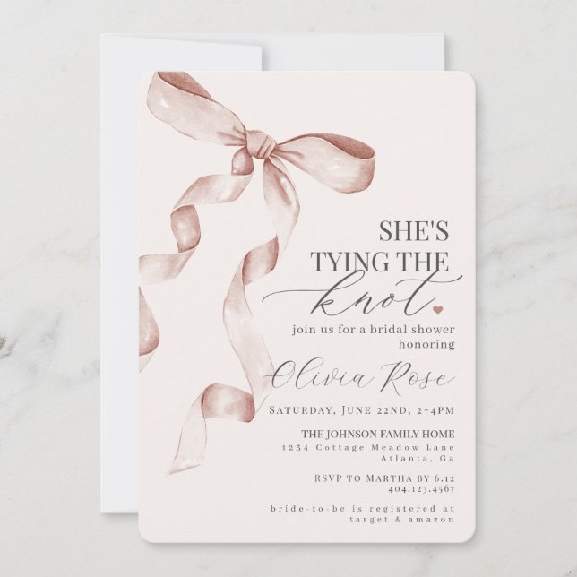 Carte Pastel Beige Coquette Bow Fête des mariées Invitat (Devant)