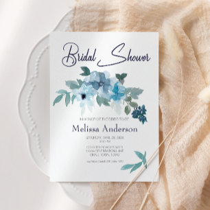 Carte Pastel Blue Aquarelle Rose Fête des mariées Floral