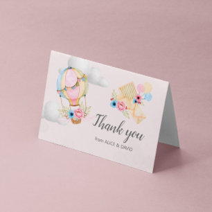 Carte Pastel Floral Hot Air Balloon Merci plié