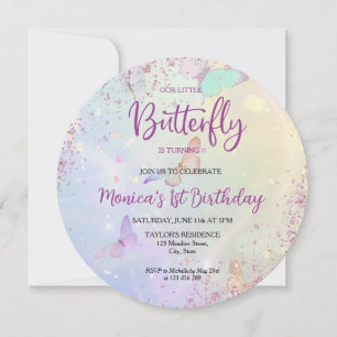 Carte Pastel Glittter Papillon Bébé Filles 1er anniversa