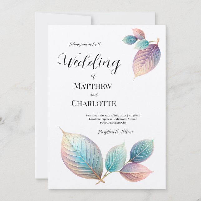 Carte Pastel Iridescente Feuille Mariage Dreamy Pastels (Devant)