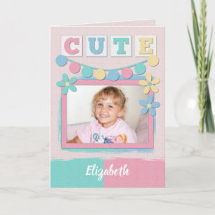 Carte Pastel joli joyeux anniversaire avec bunt et photo