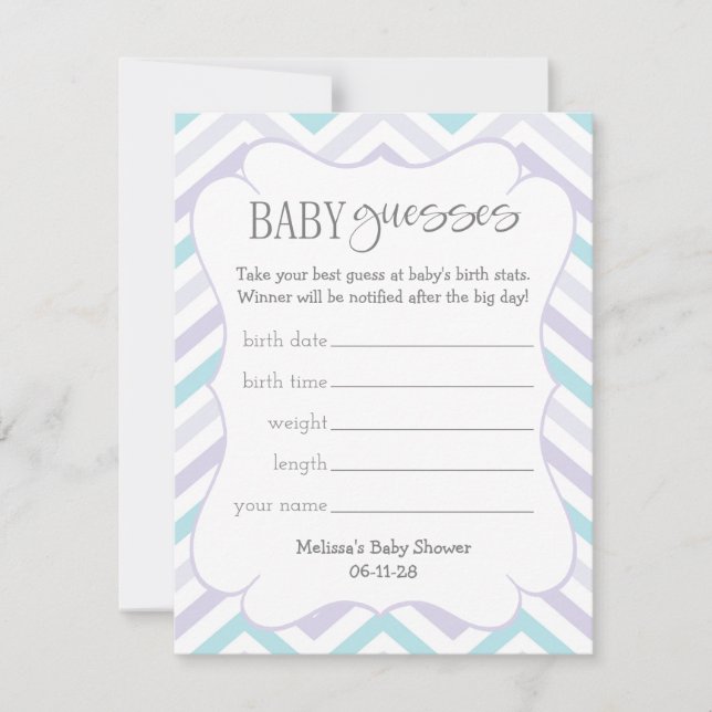 Carte Pastel Lavender et Aqua Zig Zag Baby Guesses (Devant)