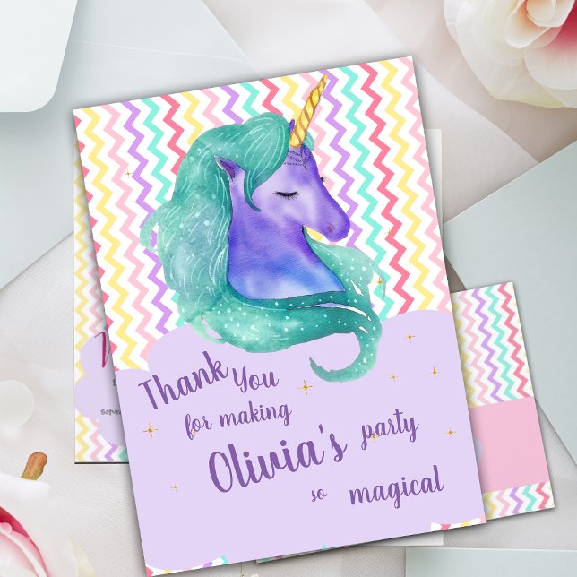 Carte Pastel Magique Chevron Unicorn Anniversaire Merci (Pastel Magical Chevron Unicorn Birthday Thank you)