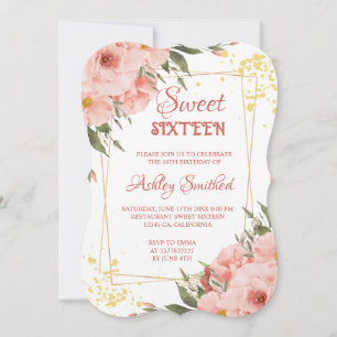 Carte pastel or floral aquarelle douce 16 anniversaire