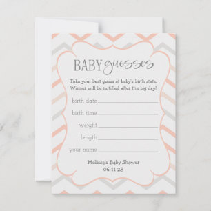 Carte Pastel Peach et Grey Zig Zag Baby Guesses