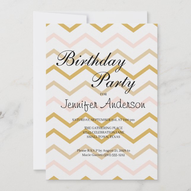 Carte Pastel pêche et zig zag or (Devant)