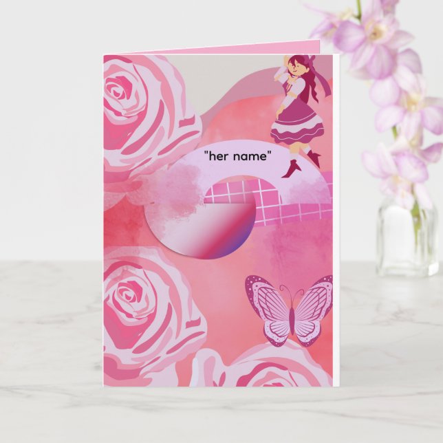 Carte - Pastel Pink Coquette Girl Foll Greeting Card (Orchidée)