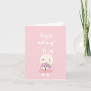 Carte Pastel Pink Cute Kawaii Bunny Enfants Joyeux Anniv