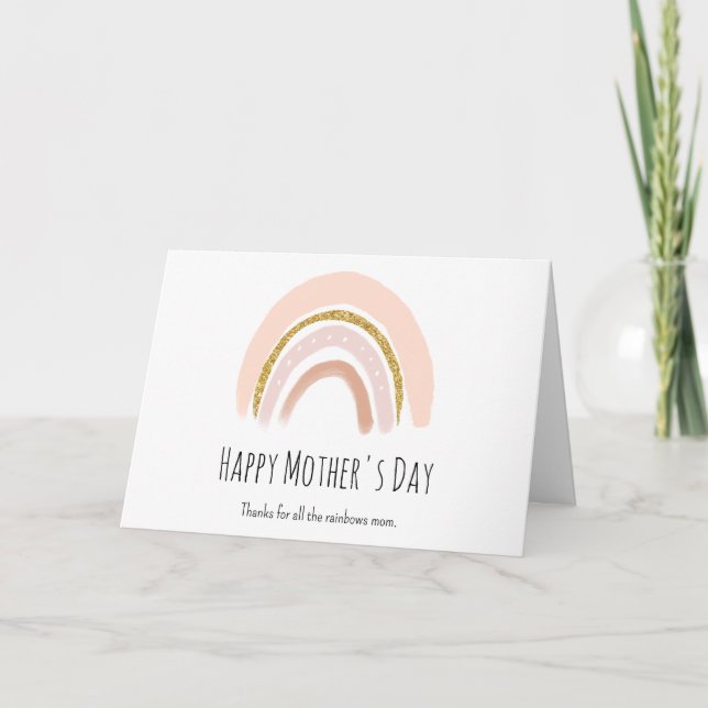 Carte Pastel Pink & Faux Parties scintillant Boho Arc-en (Devant)