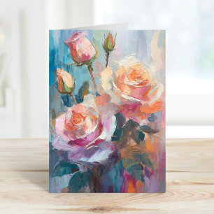 Carte Pastel Roses Art Floral Abstrait Moderne