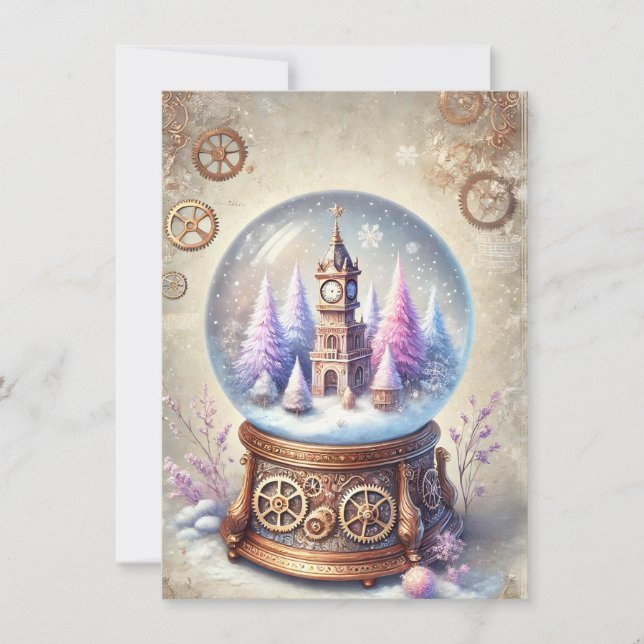 Carte Pastel Steampunk Christmas Card Antique Snow Globe (Devant)