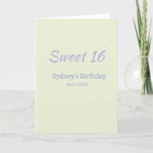 Carte Pastel vert violet nom d'anniversaire 16 ans en gr