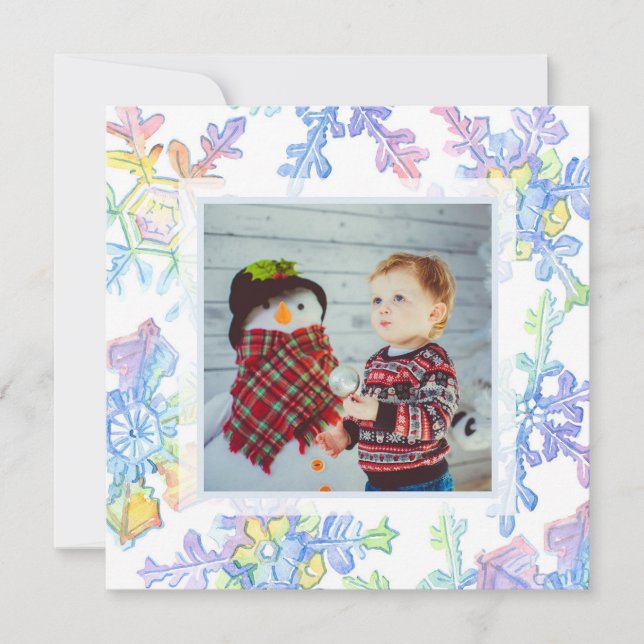 Carte Pastel Watercolor Winter Snowflake Photo Noël (Devant)