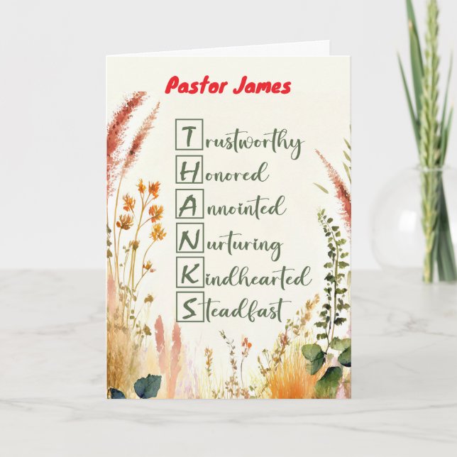 Carte Pasteur Clergé Appréciation Jour Nom personnalisé  (Devant)
