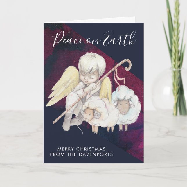 Carte Pasteur de Noël Ange avec Agneaux Vacances (Devant)