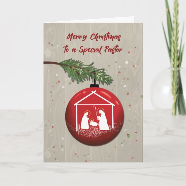 Carte Pasteur Noël Ornement avec Manger (Devant)