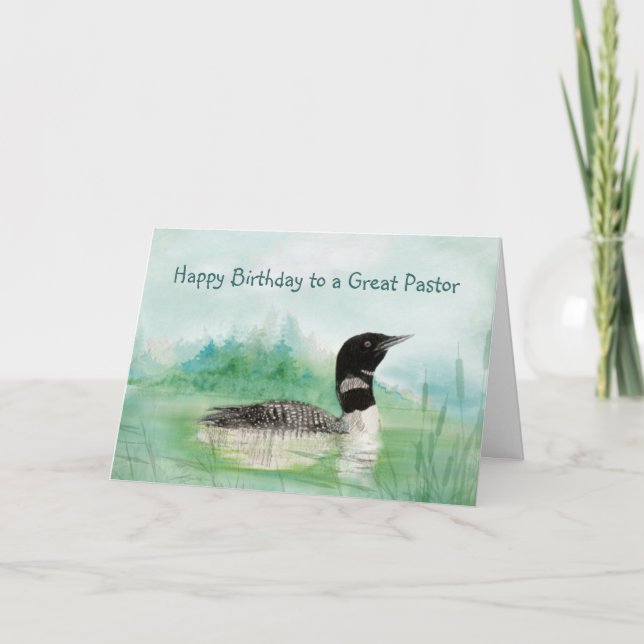 Carte Pastor Anniversaire Loon Oiseau Nature Art (Devant)