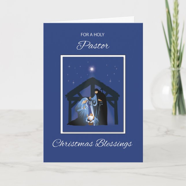 Carte Pastor Christmas Blessing Manger on Blue (Devant)
