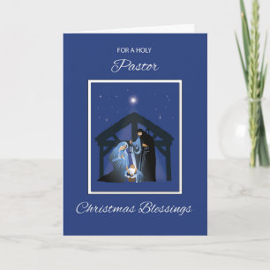 Carte Pastor Christmas Blessing Manger on Blue