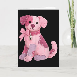 Carte Patchwork Chien Ruban Rose Sensibilisation au Canc