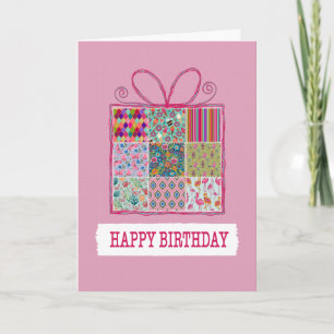 Carte Patchwork d'anniversaire présent