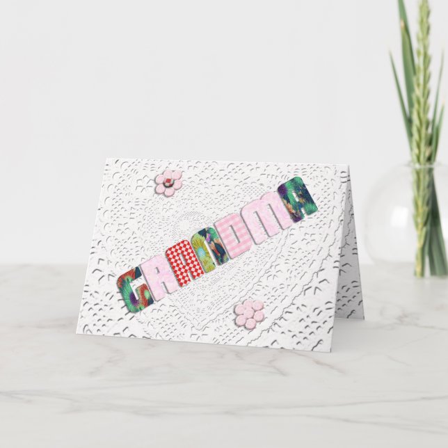 Carte Patchwork 'Grand-mère' sur la dentelle pour la fêt (Devant)