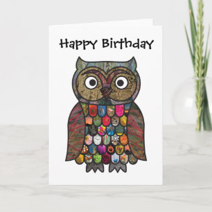 Carte Patchwork Owl Birthday Card